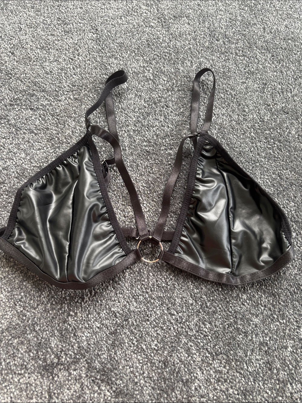 SHEIN Black pleather Ring Detail Triangle Bralette